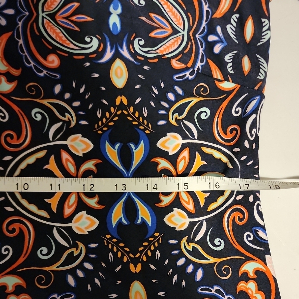 Vince Camuto Orange and Blue Sheath Dress with Bishop Sleeves - Picture 6 of 9